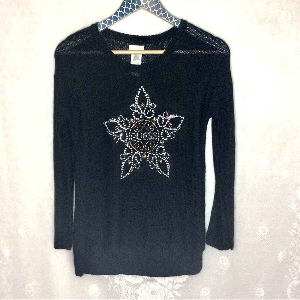 Guess Studded Snowflake Black Sweater Girls XL 16